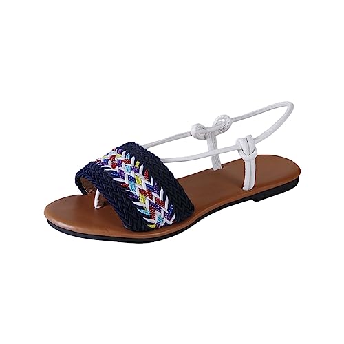 koperras Wasserfeste Schuhe Damen Gefüttert flache Schuhe, Retro-Sandalen, gewebte Damen-Sandalen Schuhe Schwarz Damen Stoff (Dark Blue, 38) von koperras