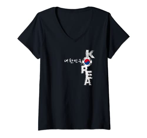 Damen Koreanische Flagge T-Shirt mit V-Ausschnitt Damen Koreanische Flagge T-Shirt mit V-Ausschnitt von korea, korean character, flag by LND4design