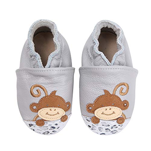 koshine Weiches Leder Krabbelschuhe Baby Schuhe Kinder Lauflernschuhe Hausschuhe 0-3 Jahre (0-6 Monate, AFFE) von koshine