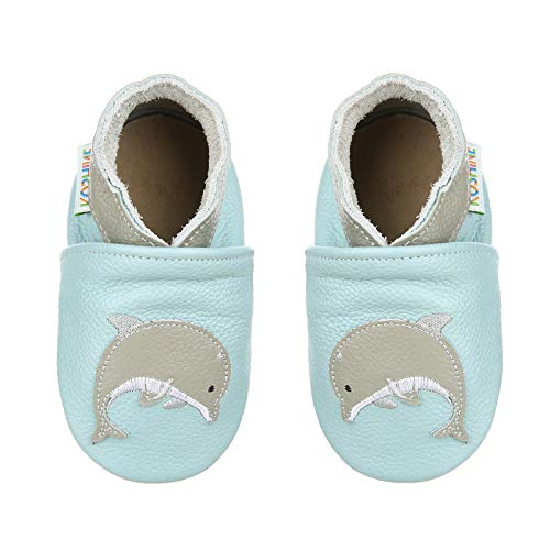 koshine Weiches Leder Krabbelschuhe Baby Schuhe Kinder Lauflernschuhe Hausschuhe 0-3 Jahre (0-6 Monate, Delfin) von koshine