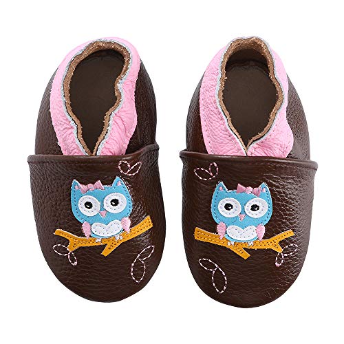 koshine Weiches Leder Krabbelschuhe Baby Schuhe Kinder Lauflernschuhe Hausschuhe 0-3 Jahre (0-6 Monate, Eule) von koshine