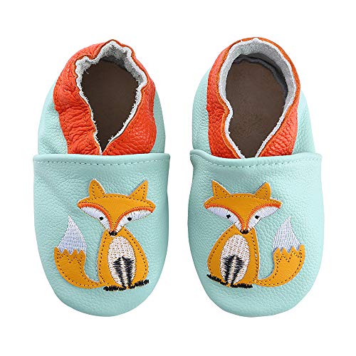 koshine Weiches Leder Krabbelschuhe Baby Schuhe Kinder Lauflernschuhe Hausschuhe 0-3 Jahre (0-6 Monate, Fuchs) von koshine