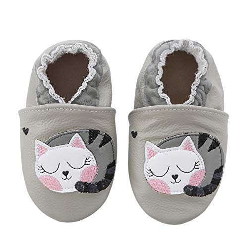 koshine Weiches Leder Krabbelschuhe Baby Schuhe Kinder Lauflernschuhe Hausschuhe 0-3 Jahre (0-6 Monate, Kitty) von koshine