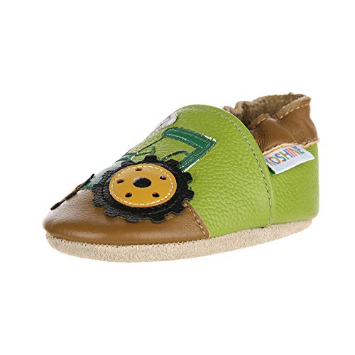 koshine Weiches Leder Krabbelschuhe Baby Schuhe Kinder Lauflernschuhe Hausschuhe 0-3 Jahre (0-6 Monate, Traktor) von koshine