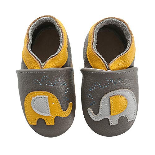 koshine Weiches Leder Krabbelschuhe Baby Schuhe Kinder Lauflernschuhe Hausschuhe 0-3 Jahre (12-18 Monate, Elefant) von koshine