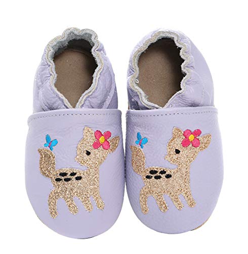 koshine Weiches Leder Krabbelschuhe Baby Schuhe Kinder Lauflernschuhe Hausschuhe 0-3 Jahre (12-18 Monate, Reh) von koshine