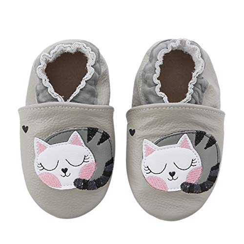 koshine Weiches Leder Krabbelschuhe Baby Schuhe Kinder Lauflernschuhe Hausschuhe 0-3 Jahre (6-12 Monate, Kitty) von koshine