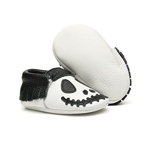 koshine Weiches Leder Krabbelschuhe Baby Schuhe Kinder Lauflernschuhe Hausschuhe 0-3 Jahre (0-6 Monate, Halloween Schädel) von koshine