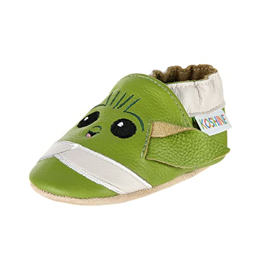 koshine Weiches Leder Krabbelschuhe Baby Schuhe Kinder Lauflernschuhe Hausschuhe 0-3 Jahre (Yoda, Numeric_18) von koshine