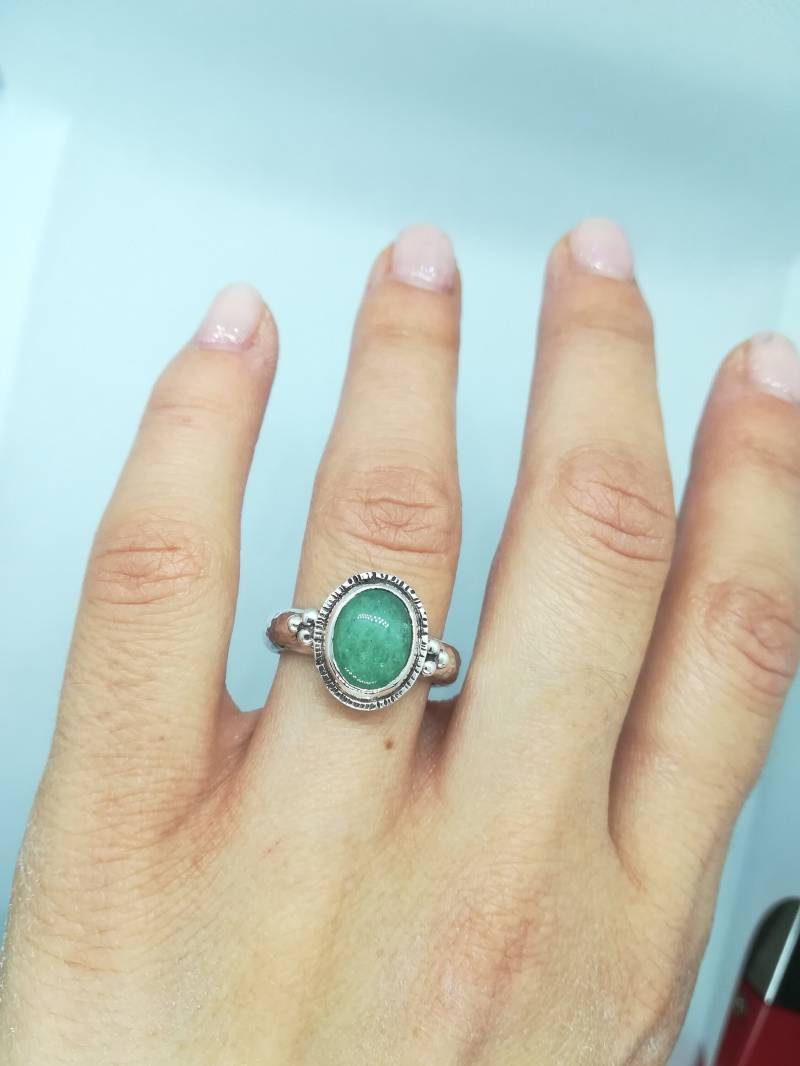 Aventurin Sterling Silber Ring, Minimal Grüner Statement Geburtsstein Jungfrau Edelstein Geschenk Frau von kosmojewellery