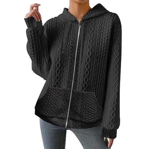 Damen Jacke Sweatshirt Herbst Winter Casual Übergangsjacke Kapuzenjacke mit ReißVerschluss Loosen Sweatjacke Casual Solid Colour Jacken Freizeitmantel Damen Outwear Sweatjacke von kosopse