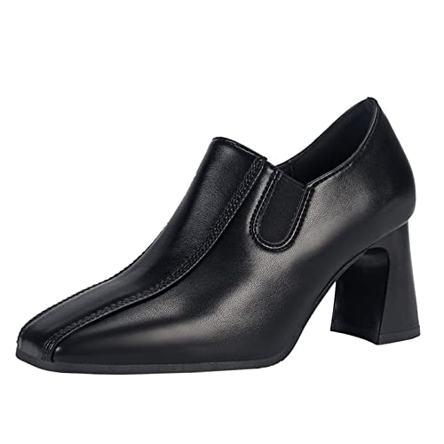 kosopse Blau Damen Damen Stiefeletten Einfache Einfarbige Mode Neues Muster Karree Kleine Lederschuhe Bequeme Dicke Ferse Quadratische Ferse Keilabsatz Schuhe Damen Sommerkleider (Black, 38) von kosopse
