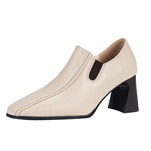 kosopse Blau Damen Damen Stiefeletten Einfache Einfarbige Mode Neues Muster Karree Kleine Lederschuhe Bequeme Dicke Ferse Quadratische Ferse Keilabsatz Schuhe Damen Sommerkleider (White, 38) von kosopse
