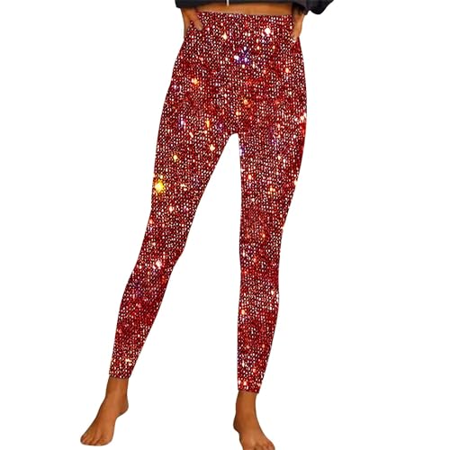 kosopse Damen Lang Hose Glitzer Pailletten Elastische Taille High Waist Leggings Strecken Schlank Stylische Hosen Freizeithose Damen Hippie Hose Pilates Fitness Yogahose von kosopse