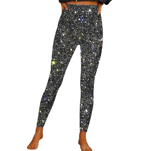 kosopse Damen Lang Hose Glitzer Pailletten Elastische Taille High Waist Leggings Strecken Schlank Stylische Hosen Freizeithose Damen Hippie Hose Pilates Fitness Yogahose von kosopse