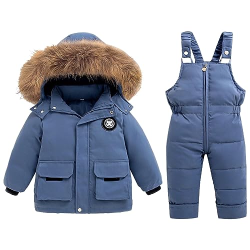 kosopse Kinder Trainingsanzug Kleinkind Winter Kind Mädchen Und Jungen Einfarbig Schneeanzug Schnee Hosen Und Jacken Kleidung Mantel Denim Jack (Blue, 3-4 Years) von kosopse