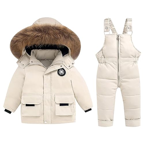 kosopse Kinder Trainingsanzug Kleinkind Winter Kind Mädchen Und Jungen Einfarbig Schneeanzug Schnee Hosen Und Jacken Kleidung Mantel Denim Jack (White, 18-24 Months) von kosopse