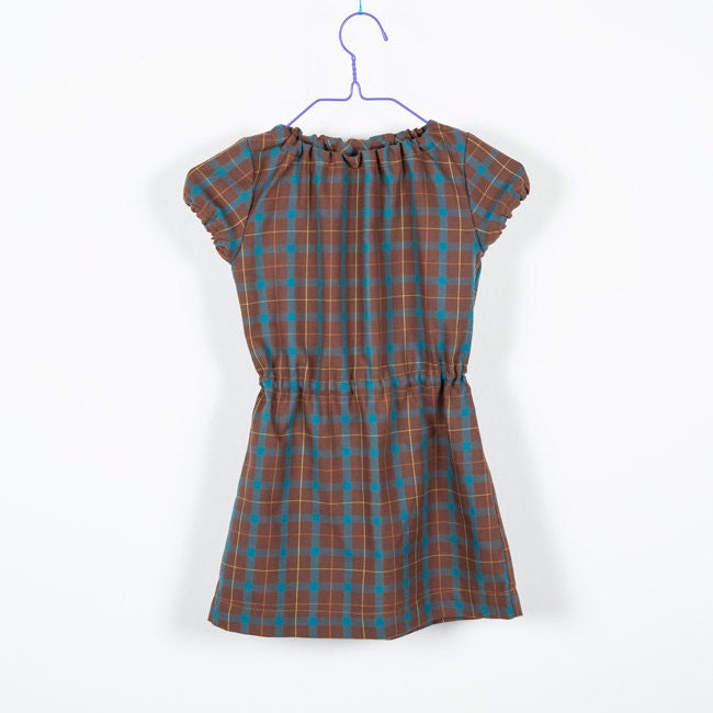 Kleid Mit Kurzen Ärmeln, Puffärmel, Karomuster, Bequemes Kleid, Gummibund, Petrolgrün, Blau, Braun, Orange, Weicher Stoff von kostuemberlin