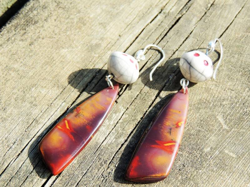 Jasper Mokaite 925 Silber Ohrringe Und Raku-Keramik von koszalin