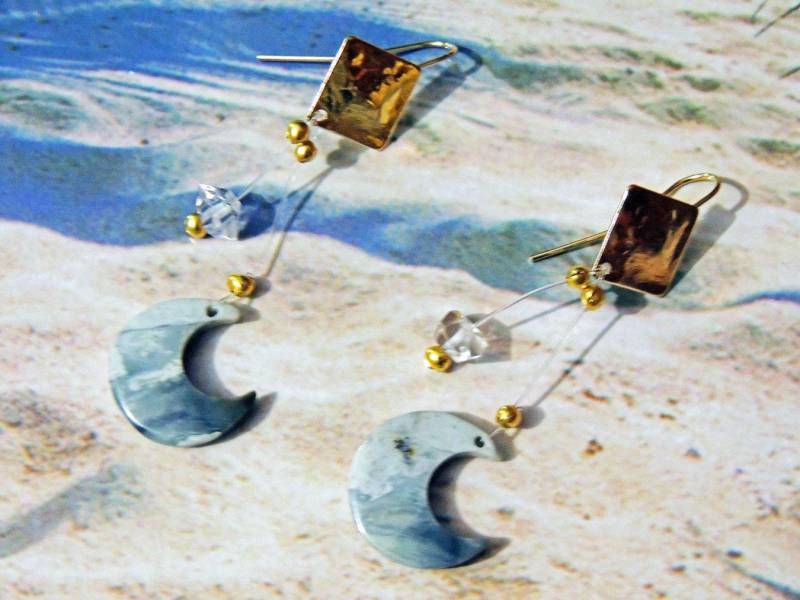 Konstellation Der Sterne, Monde Ohrringe Diamant Von Herkimer Jaspis Picasso Konstellation Der Sterne, Monde Ohrringe Diamant Von Herkimer Jaspis Picasso von koszalin