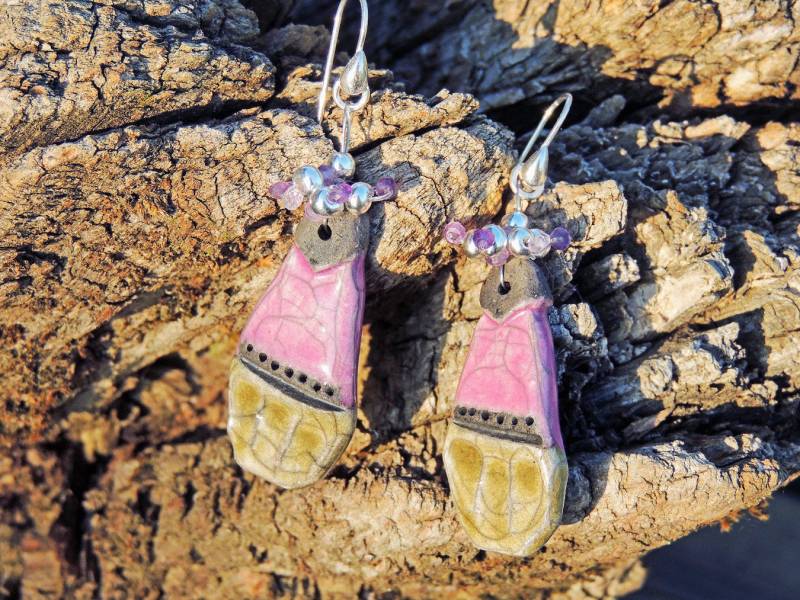 Silber Ohrringe 925 Ceramicra Raku Amethyst von koszalin