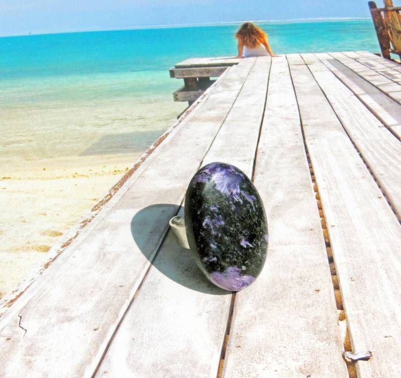 Silber Ring 925 Einstellbare Charoite 25/38mm Silber Ring 925 Einstellbare Charoite 25/38mm von koszalin