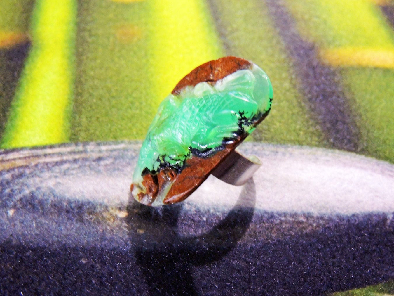 Silberring 925 Verstellbarer Stein Geschnitzter Gecko Auf Chrysoprase Von 40 23mm Silberring 925 Verstellbarer Stein Geschnitzter Gecko Auf Chrysoprase Von 40 23mm von koszalin