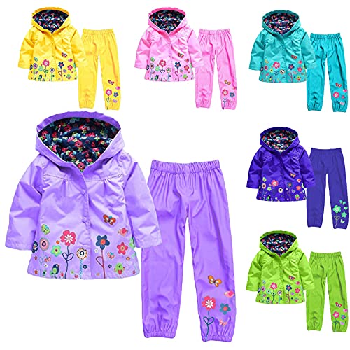 Kinder Regenjacke Mit Kapuze Regenanzug Jungen Mädchen Trenchcoat Outdoorjacke für Kinder Regenhose Mädchen Regenponcho Mädchen Wasserdicht Atmungsaktiv Regenbekleidung Baby Kinderjacke Regenfest von kowaku