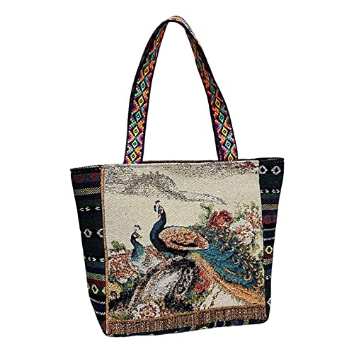 kowaku Damen Canvas Schultertasche Große Kapazität Handtasche Casual Fashion Reißverschluss Female Tote Bag für die Handtasche, pfau von kowaku