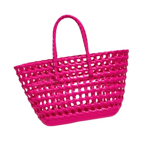 kowaku Damen Gewebte Tragetasche Wasserdicht Satchel Sommer Strand Handtasche für Urlaub Dating, Dunkelpink von kowaku