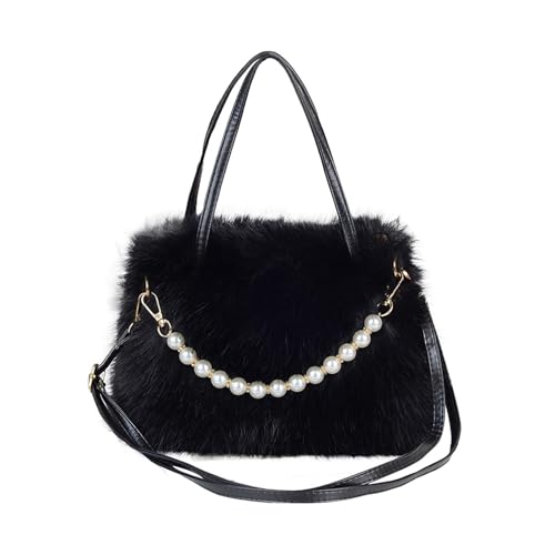 kowaku Damen-Tasche aus Plüsch, Trendige Tragetasche, Abnehmbarer Riemen, für Dating, Pendeln, Einkaufen, Schwarz von kowaku