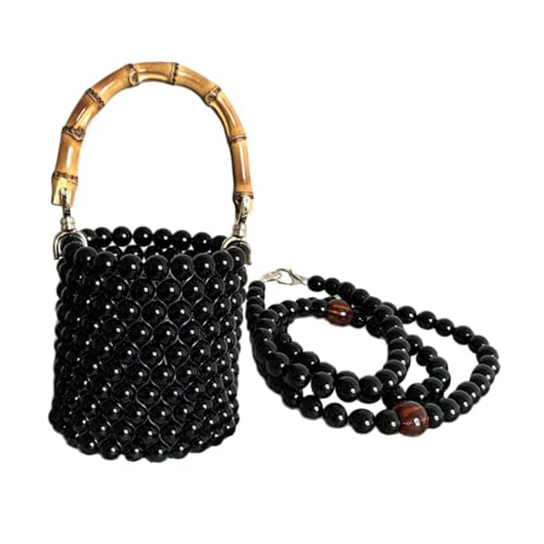 kowaku Frauen Bucket Bag Trendy Perlen Satchel für Outdoor Dating Working Pendeln, Schwarz von kowaku