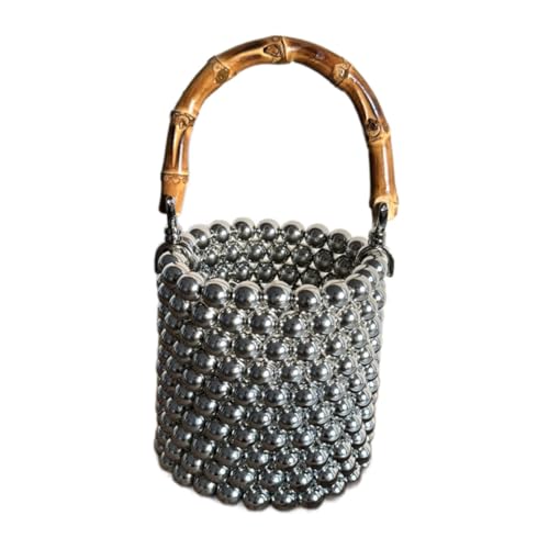 kowaku Frauen Bucket Bag Trendy Perlen Satchel für Outdoor Dating Working Pendeln, Silber von kowaku