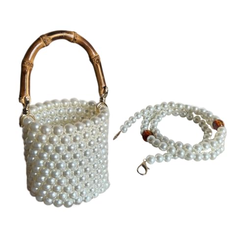 kowaku Frauen Bucket Bag Trendy Perlen Satchel für Outdoor Dating Working Pendeln, Weiß von kowaku