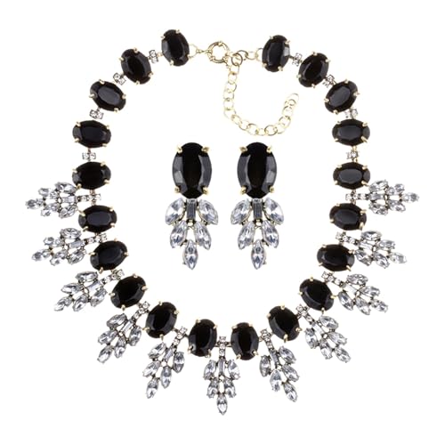 kowaku Halsketten-Ohrringe-Set, Abendkleid-Schmuck, klassischer Mode-Charme, Hochzeits-Brautschmuck, Statement für Abschlussball, Hochzeit, Mütter, Schwarz von kowaku