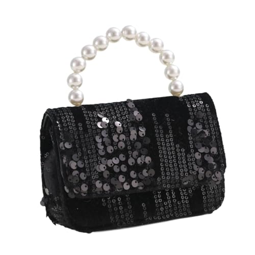 kowaku Handtasche für kleine Mädchen mit Perlengriff, vielseitige, stilvolle Geldbörse für Freizeitaktivitäten, Schwarz von kowaku