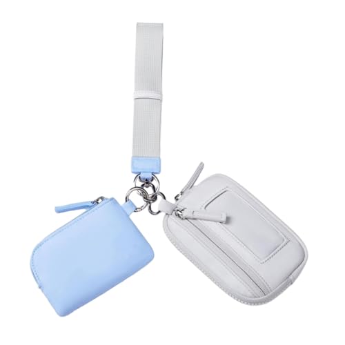 kowaku Keychain -Armbandbrieftasche kleine Brieftasche mit Schlüsselbeutel wasserfest praktische Geldbeutel Doppelbeutel für Geburtstagsgeschenk -Trekking, Blau Grau von kowaku