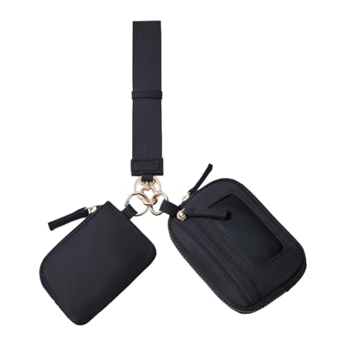kowaku Keychain -Armbandbrieftasche kleine Brieftasche mit Schlüsselbeutel wasserfest praktische Geldbeutel Doppelbeutel für Geburtstagsgeschenk -Trekking, Schwarz von kowaku