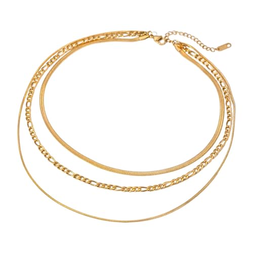kowaku Mehrlagige Kette, Anhänger, Halskette, verstellbar, mehrlagiges Gold-Halsketten-Set, Fischgräten-Halsband, Schlangenkette für Mädchen und Töchter von kowaku