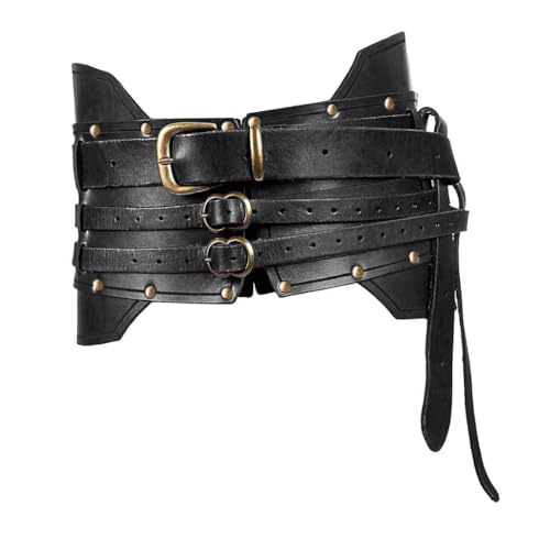 kowaku Mittelalterlicher breiter Taillengürtel Ritterbund Bühnenshow Vintage Stil Herren Cosplay Accessoire PU Rüstung Gürtel Taillengürtel, Schwarz von kowaku