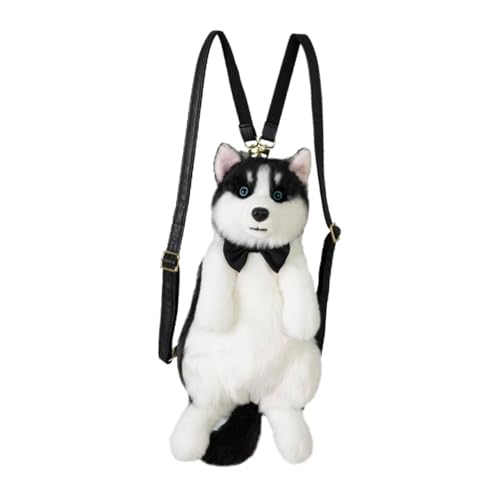 kowaku Niedlicher Rucksack in Welpenform. Lebensechter, entzückender Stofftier-Rucksack für Kinder, Schwarzer Bogen von kowaku
