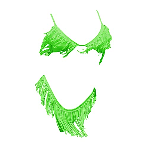 kowaku Zweiteiliger Wrap Set Badeanzug Zweiteiliger Solider Brasilianischer Badeanzug Quaste V Ausschnitt Gepolsterter Bademode, Grün M von kowaku