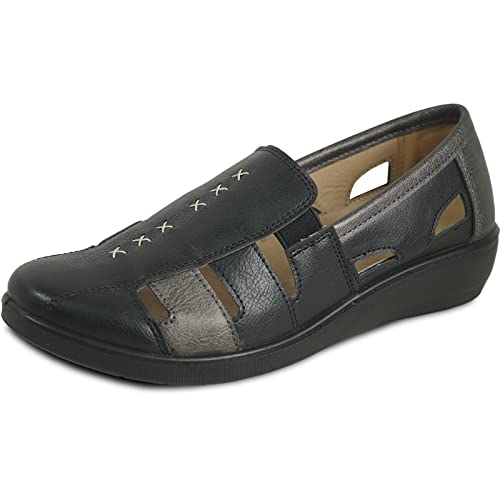 KOZI Bequeme Damen-Sandalen, Keilabsatz, Slipper, Mary Jane, runde Zehenkappe oder Zehenkappe mit herausnehmbarer Innensohle, Schwarz 36, 36 EU von kozi