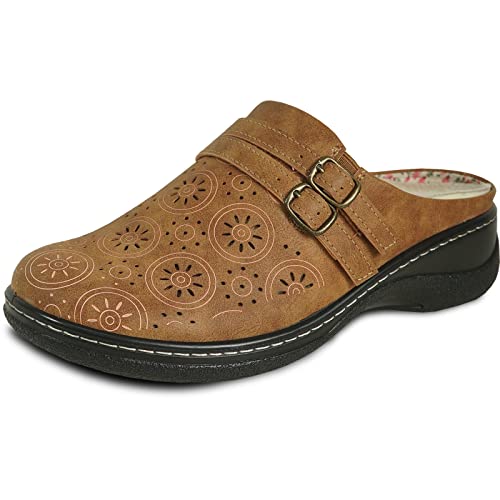 KOZI Canada Damen Komfort-Mule-Schuh, leger, Keilsandale mit runder Zehenpartie, austauschbare orthopädische Einlegesohle, Schwarz, Camel, Marineblau, Taupe, Camel 0, 39 EU von kozi