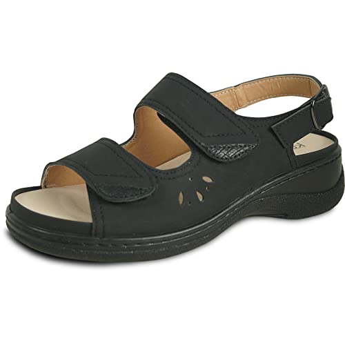 KOZI Canada Damen Komfort-Mule-Schuh, leger, Keilsandale mit runder Zehenpartie, austauschbare orthopädische Einlegesohle, Schwarz, Camel, Marineblau, Taupe, Schwarz 2, 41 EU von kozi