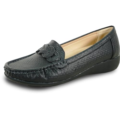 KOZI Damen-Loafer, bequem, lässig, Keilabsatz, ML-Kollektion, runde Zehenpartie, herausnehmbare Innensohle, Schwarz, Champagner, Schwarz 6, 39 EU von kozi