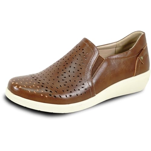 KOZI Damen-Slipper OY-Kollektion, bequem, lässig, mit Keilabsatz, herausnehmbare Einlegesohle, Schwarz, Braun, Rot, Weiß, Braun 2, 38.5 EU von kozi