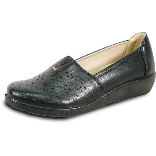 KOZI Damen-Slipper OY-Kollektion, bequem, lässig, mit Keilabsatz, herausnehmbare Einlegesohle, Schwarz, Braun, Rot, Weiß, Schwarz 3, 36 EU von kozi