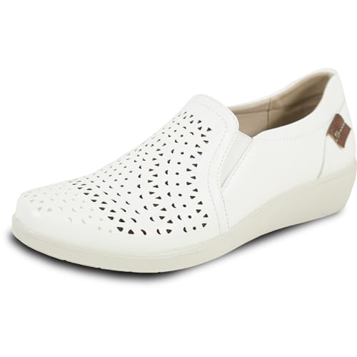 KOZI Damen-Slipper OY-Kollektion, bequem, lässig, mit Keilabsatz, herausnehmbare Einlegesohle, Schwarz, Braun, Rot, Weiß, weiß 2, 35.5 EU von kozi