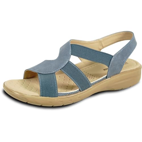 KOZI OY3132 Damen-Slipper mit Keilabsatz, bequem, lässig, mit elastischem Band, offene runde Zehenpartie, Schwarz, Blume, Marineblau, Rot, Weiß, Navy 2, 38 EU von kozi